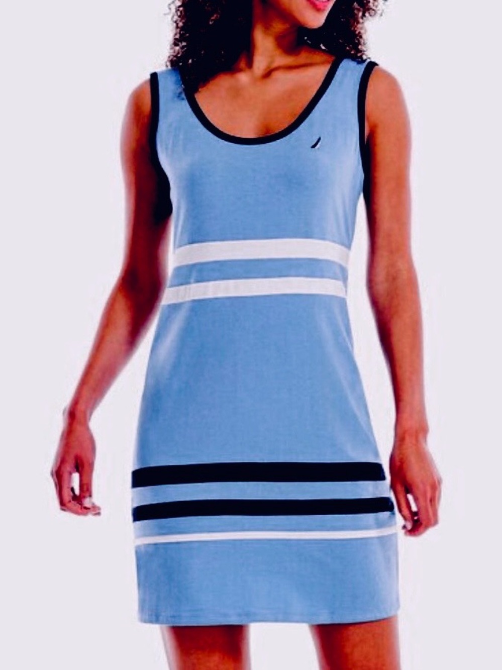 Nautica Coastal Blue Navy & White Stripe Crewneck Knit Jersey Dress *NEW* Size L